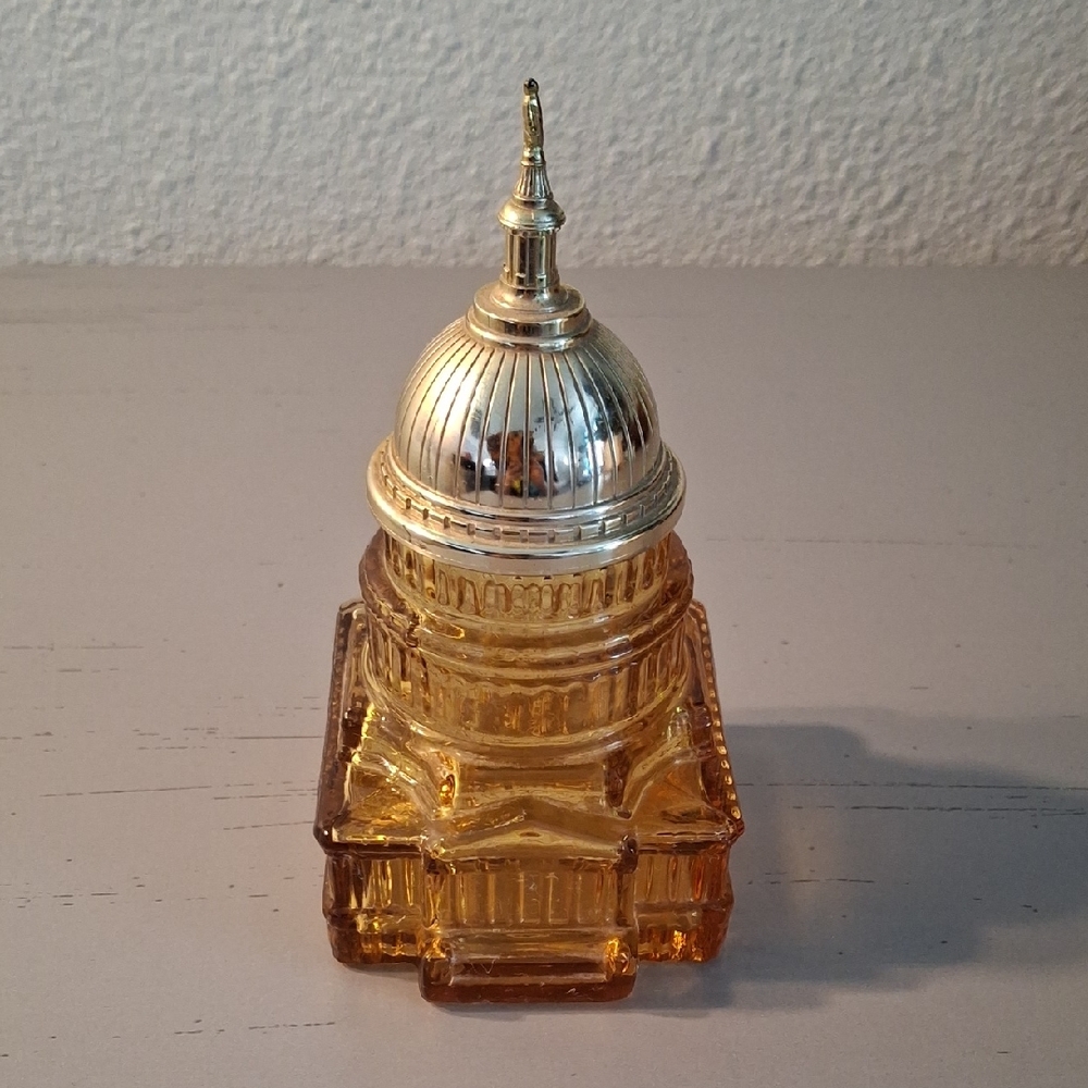 Amber Capitol Building Glass Avon Decanter
